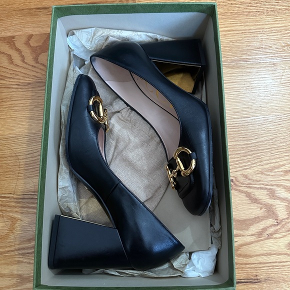 Gucci Shoes - Gucci Black Heels with Gold Accents
